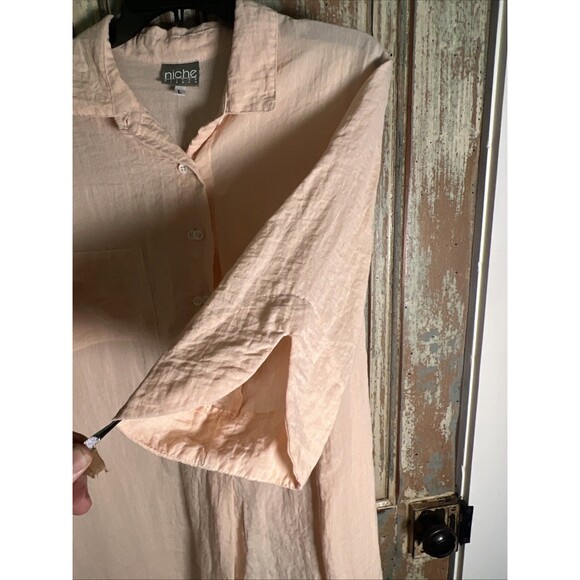 Niche Nilgun Derman Peach Colored Shirt Dress L Half Buttons Knee Length - Picture 6 of 8